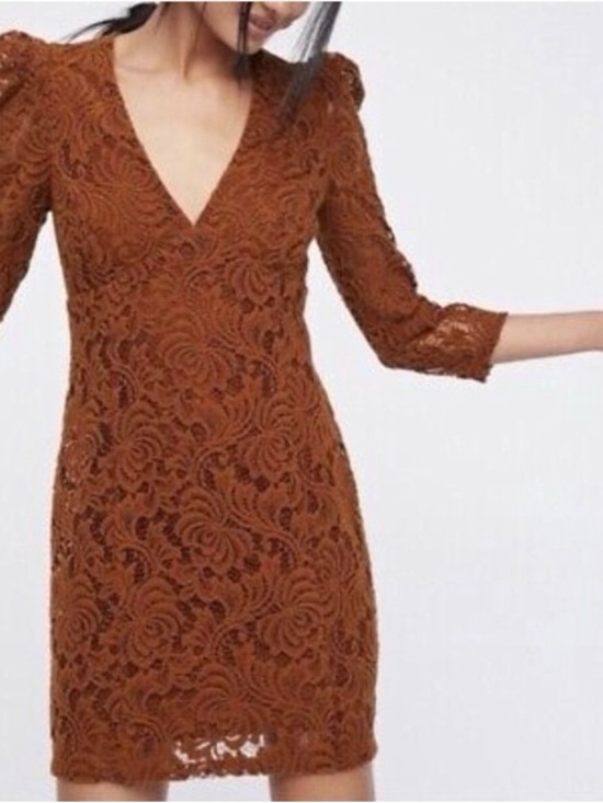 Free People Dresses & Skirts - Free People Bronze Dana Lace Bodycon Mini Dress NWOT